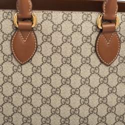 Pre Owned Gucci Beige/Brown GG Supreme Canvas And Leather Top Handle Bag