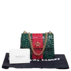 مملوكة مسبقًا حقيبة كتف غوتشي لينيا كيستينو جلد لامع أحمر لامع/أخضر