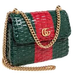 مملوكة مسبقًا حقيبة كتف غوتشي لينيا كيستينو جلد لامع أحمر لامع/أخضر