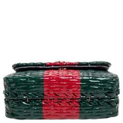 مملوكة مسبقًا حقيبة كتف غوتشي لينيا كيستينو جلد لامع أحمر لامع/أخضر