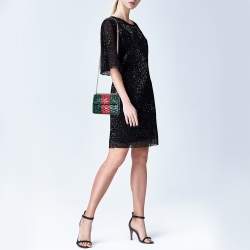 مملوكة مسبقًا حقيبة كتف غوتشي لينيا كيستينو جلد لامع أحمر لامع/أخضر