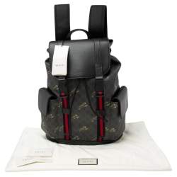 Gucci Black/Grey GG Supreme And Leather Tiger Backpack