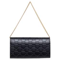 Pre Owned محفظة كونتينينتال غوتشي جلد غوتشيسيما سوداء بقفل وسلسلة