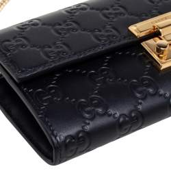 Pre Owned محفظة كونتينينتال غوتشي جلد غوتشيسيما سوداء بقفل وسلسلة