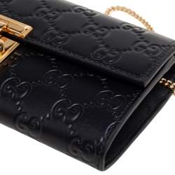 Pre Owned محفظة كونتينينتال غوتشي جلد غوتشيسيما سوداء بقفل وسلسلة