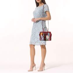 Pre Owned Gucci Red GG Supreme Canvas and Leather Small Ophidia Floral Tote 