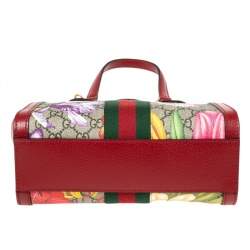 Pre Owned Gucci Red GG Supreme Canvas and Leather Small Ophidia Floral Tote 