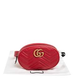 Pre Owned Gucci Red Matelassé Leather GG Marmont Belt Bag 