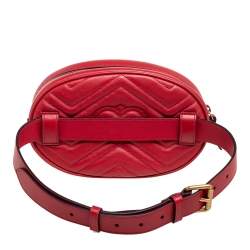 Pre Owned Gucci Red Matelassé Leather GG Marmont Belt Bag 