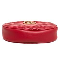 Pre Owned Gucci Red Matelassé Leather GG Marmont Belt Bag 