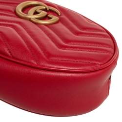 Pre Owned Gucci Red Matelassé Leather GG Marmont Belt Bag 