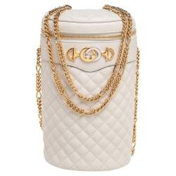 Pre Owned Gucci Off Whie Leather Trapuntata Crossbody Bag