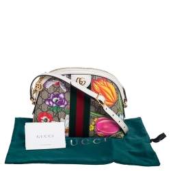 Pre Owned Gucci Beige/White GG Supreme Flora Canvas And Leather Small Ophidia Shoulder Bag