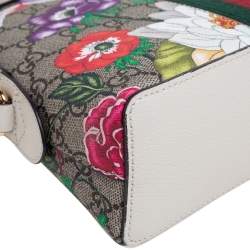 Pre Owned Gucci Beige/White GG Supreme Flora Canvas And Leather Small Ophidia Shoulder Bag