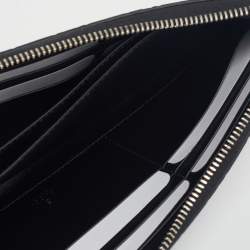 Pre Owned Gucci Black Guccissima Leather Zip Around Wallet