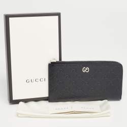 Pre Owned Gucci Black Guccissima Leather Zip Around Wallet