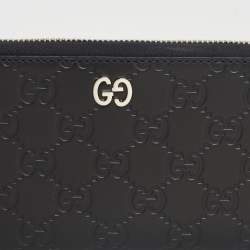 Pre Owned Gucci Black Guccissima Leather Zip Around Wallet