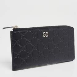 Pre Owned Gucci Black Guccissima Leather Zip Around Wallet