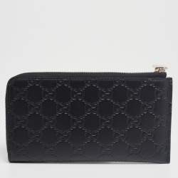 Pre Owned Gucci Black Guccissima Leather Zip Around Wallet