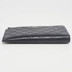 Pre Owned Gucci Black Guccissima Leather Zip Around Wallet