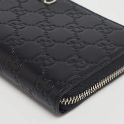 Pre Owned Gucci Black Guccissima Leather Zip Around Wallet