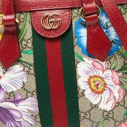 Gucci Multicolor GG Supreme Flora Canvas and Leather Small Ophidia Tote