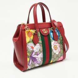 Gucci Multicolor GG Supreme Flora Canvas and Leather Small Ophidia Tote