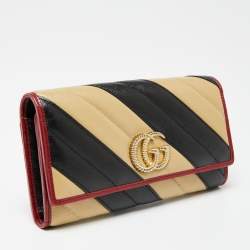 Gucci Tricolor Diagonal Quilt Leather GG Marmont Torchon Wallet