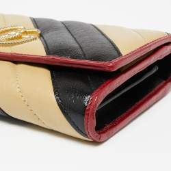 Gucci Tricolor Diagonal Quilt Leather GG Marmont Torchon Wallet