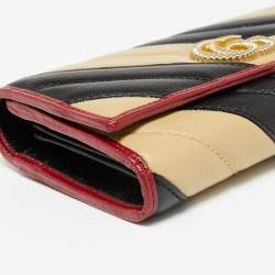 Gucci Tricolor Diagonal Quilt Leather GG Marmont Torchon Wallet