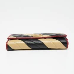 Gucci Tricolor Diagonal Quilt Leather GG Marmont Torchon Wallet