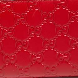 Pre Owned Gucci Red Guccissima Leather Zip Around Wallet