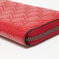 Pre Owned Gucci Red Guccissima Leather Zip Around Wallet