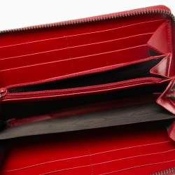 Pre Owned Gucci Red Guccissima Leather Zip Around Wallet