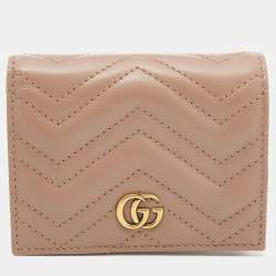 مملوكة مسبقًا Gucci Beige Matelassé Leather GG Marmont Card Case