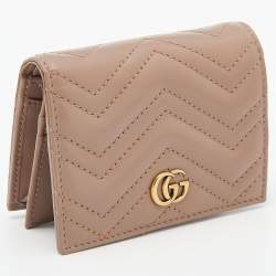 مملوكة مسبقًا Gucci Beige Matelassé Leather GG Marmont Card Case