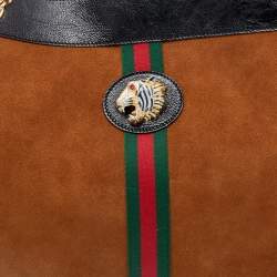 Pre Owned Gucci Brown/Black Suede And Patent Leather Large Rajah Tote