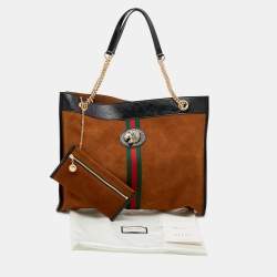 Pre Owned Gucci Brown/Black Suede And Patent Leather Large Rajah Tote