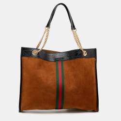 Pre Owned Gucci Brown/Black Suede And Patent Leather Large Rajah Tote