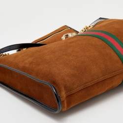 Pre Owned Gucci Brown/Black Suede And Patent Leather Large Rajah Tote