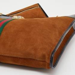 Pre Owned Gucci Brown/Black Suede And Patent Leather Large Rajah Tote