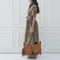 Pre Owned Gucci Brown/Black Suede And Patent Leather Large Rajah Tote