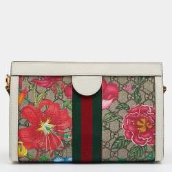 Pre Owned Gucci Multicolor GG Supreme Canvas And Leather Small Ophidia Flora Shoulder Bag