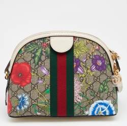 Pre Owned Gucci Multicolor GG Supreme Canvas And Leather Small Ophidia Flora Dome Bag