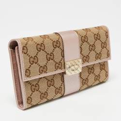 Gucci Beige/Metallic GG Canvas and Leather Flap Continental Wallet
