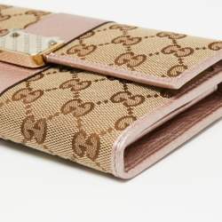 Gucci Beige/Metallic GG Canvas and Leather Flap Continental Wallet