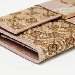 Gucci Beige/Metallic GG Canvas and Leather Flap Continental Wallet