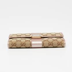Gucci Beige/Metallic GG Canvas and Leather Flap Continental Wallet