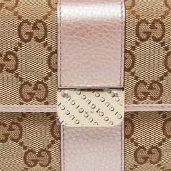 Gucci Beige/Metallic GG Canvas and Leather Flap Continental Wallet