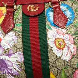 Pre Owned Gucci Multicolor GG Supreme Flora Canvas and Leather Small Ophidia Tote